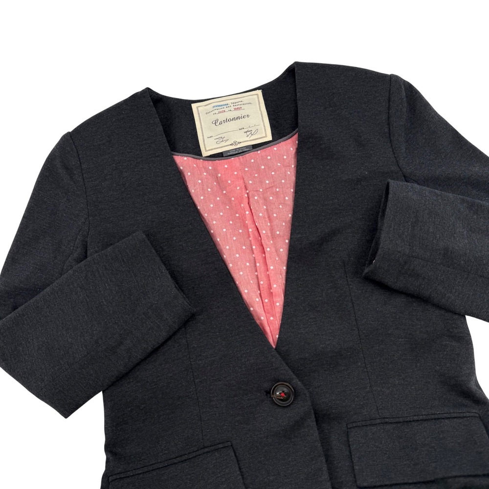 Cartonnier‎ Anthropologie Womens XS Grey Collarless Single Button Blazer